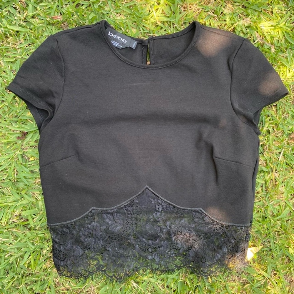 black lace bebe crop top